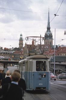 Spårvagn 8 på Slussen september 1967