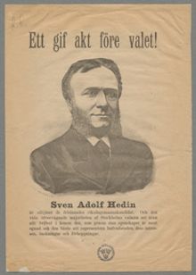 Politisk pamflett för riksdagskandidat Sven Adolf Hedin 1889