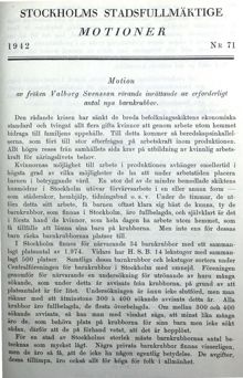 Motion rörande behovet av fler barnkrubbor - stadsfullmäktige 1942