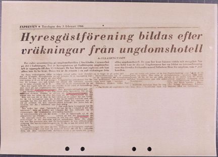 Tidningsartikel om vräkning från ungdomshotell