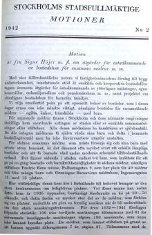 Motion om åstadkommande av bostadshus för ensamma mödrar - stadsfullmäktige 1942