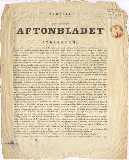 Lars Hiertas programförklaring för Aftonbladet 1830