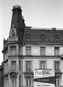 Hotell Anglais. Del av fasaden med hörntorn mot Biblioteksgatan