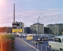 Trafikbild från Västerbron, från Västerbroplan norrut till Drottningholmsvägen. Genomfartstrafik på E 4 och E 18