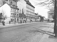 Birger Jarlsgatan sedd norrut mot Roslagstorg. Roslagstorg är nuvarande Eriksbergsplan