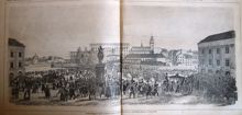 Franska ambassadören General Canroberts uppfart till audiensen med konung Oskar I på Stockholms slott den 7 november 1855.