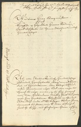Elisabeth Charlotta Linds supplik till Handelskollegiet. Framsidan.