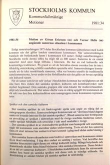 Motion angående samernas situation i Stockholm 1981
