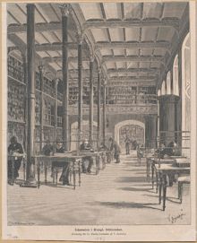 Illustration av läsesalen i Kungliga biblioteket