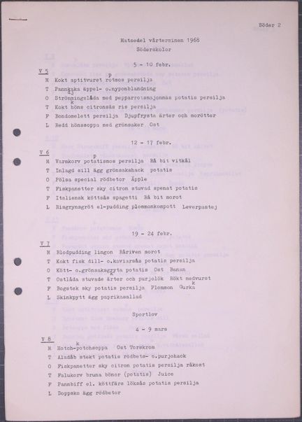 Skolmatsedel 1968