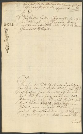 Christian Öhlsteins supplik till Handelskollegiet. Framsidan.