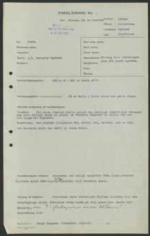 Inventeringsblankett från 1920-talet om platsen för en runsten i Skesta, Spånga.