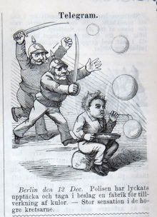 Telegram. Bildskämt i Söndags-Nisse – Illustreradt Veckoblad för Skämt, Humor och Satir, nr 50, den 15 december 1878