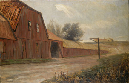 Röda trähusbyggnader längs Kungsholmsgatan. 