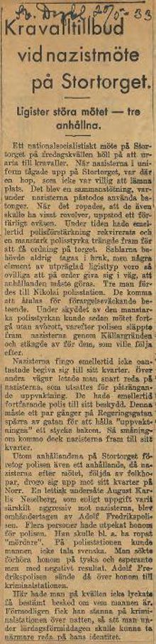 Kravalltillbud vid nazistmöte på Stortorget 1933