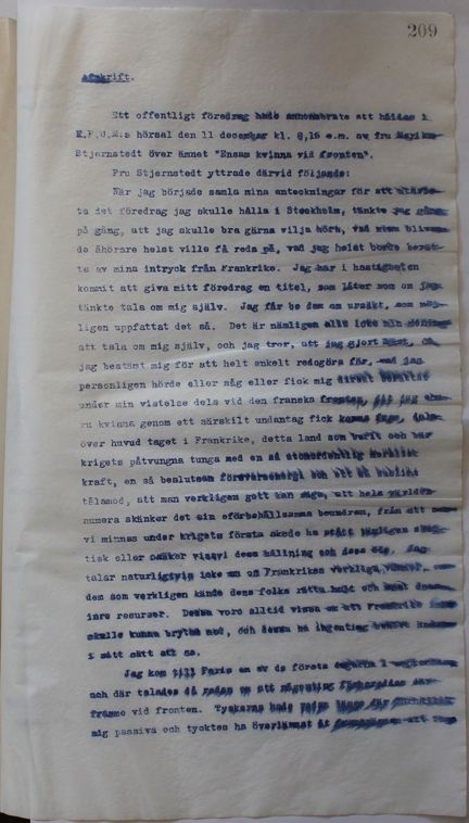 Ensam kvinna vid fronten - föreläsning om världskrigets fasor 1915