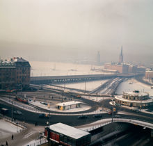 Vy från Katarinahissen mot Slussen och Riddarholmen. Vinterdis