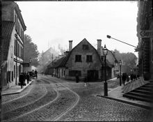 Landbyska verket. Till vänster Humlegårdsgatan. Till höger Norrlandsgatans mynning