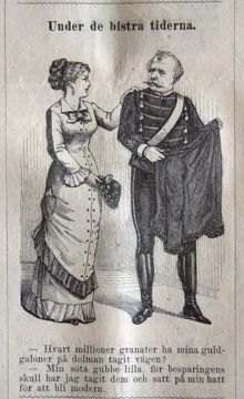 Under de bistra tiderna. Bildskämt i Söndags-Nisse – Illustreradt Veckoblad för Skämt, Humor och Satir, nr 45, den 10 november 1878