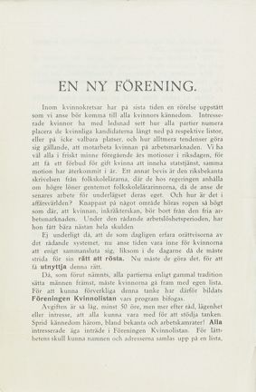 Pamflett om Föreningen Kvinnolistan