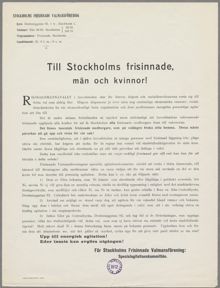 Till Stockholms frisinnade, män och kvinnor!