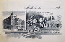 Brevhuvud. Sundbaum & Wennborg Speceri- Vin- Konserv- och Delikatesshandel