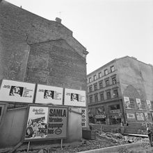 Hörnet Drottninggatan - Tunnelgatan. Hus som rivits. Nu Olof Palmes Gata