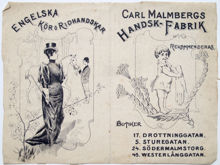 Reklamtryck. Carl Malmbergs Handsk-Fabrik