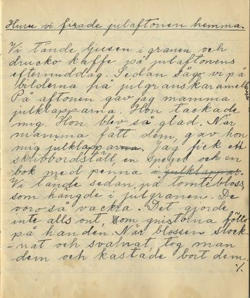 dagboksanteckning om julfirande av eleven Harry Karlsson