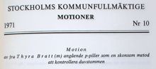 Motion angående p-piller som en skonsam metod att kontrollera duvstammen - Stadsfullmäktige 1971