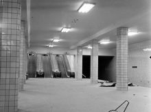 Kungsgatan/Hötorgets tunnelbanestation. Interiör. Den västra grenen, Hötorget-Vällingby invigdes 26.10.1952. (Stationen hette Kungsgatan 1952-1957)