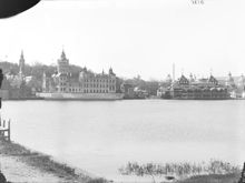 Stockholmsutställningen 1897, ""Gamla stockholm"". Från Norra Djurgården