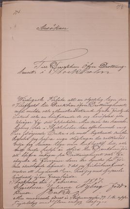 Handskriven ansökan till Drottninghuset