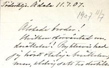 Systerns reaktion på Dr Nyströms besked om nytt giftermål strax efter skilsmässan - brev 1907