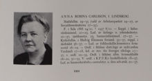Anna Rosina Carlsson, f. Lindskog. Ledamot av stadsfullmäktige 1919-1935