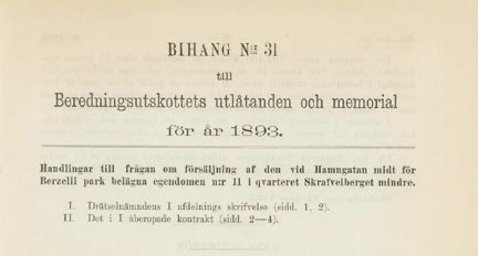 Stadens försäljning av tomten Hamngatan 4 år 1893