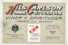 Reklamtryck. Nils Carlson Viner & Spirituosa