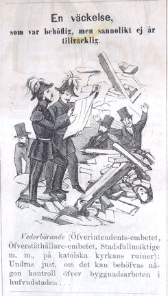 En väckelse som är behöflig, men sannolikt ej är tillräcklig. Bildskämt i Söndags-Nisse – Illustreradt Veckoblad för Skämt, Humor och Satir, nr 22, den 3 juni 1866