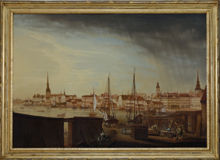 Utsikt från Bödelsbacken över Riddarholmen och Staden med Storkyrkan och Tyska kyrkan