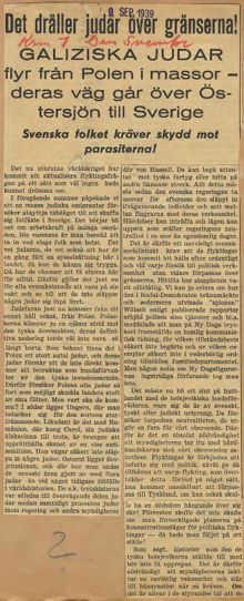 ”Det dräller judar över gränserna!” skriver nazistorganet Den Svenske 1939