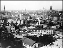 Utsikt från Katarinahissen över Slussen och Gamla Stan
