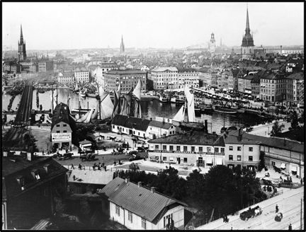 Utsikt från Katarinahissen över Slussen och Gamla Stan