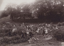 Barn sköter sina odlingslotter i skolträdgården - 1913