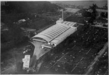 Flygfoto av bussgaraget i Hornsberg år 1933