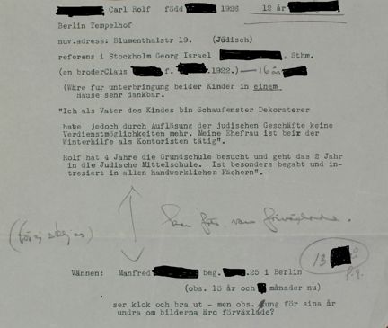 Notis med ansökan om plats för barn på barnhemmet Stigbo, sannolikt från vintern 1938-1939
