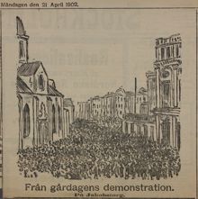 Från gårdagens demonstration. På Jakobstorg - tidningsillustration 1902
