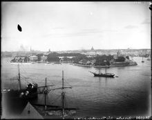 Utsikt från Fåfängan mot Skeppsholmen och Kastellholmen.
