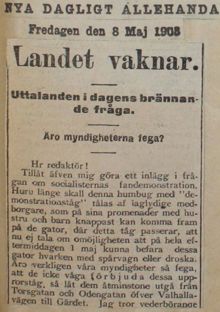 Landet vaknar [Om "fanskandalen" 1908]
