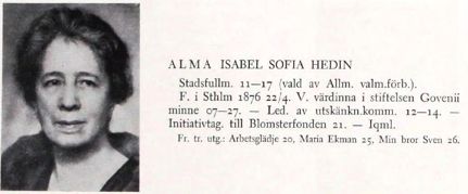 Alma Hedin, ledamot av Stadsfullmäktige