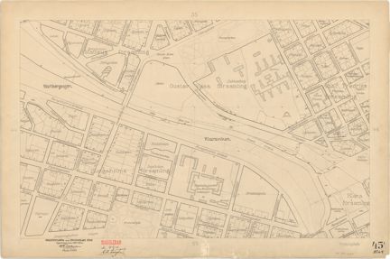 Kartan är ritad i tusch på papper som gulnat med tiden